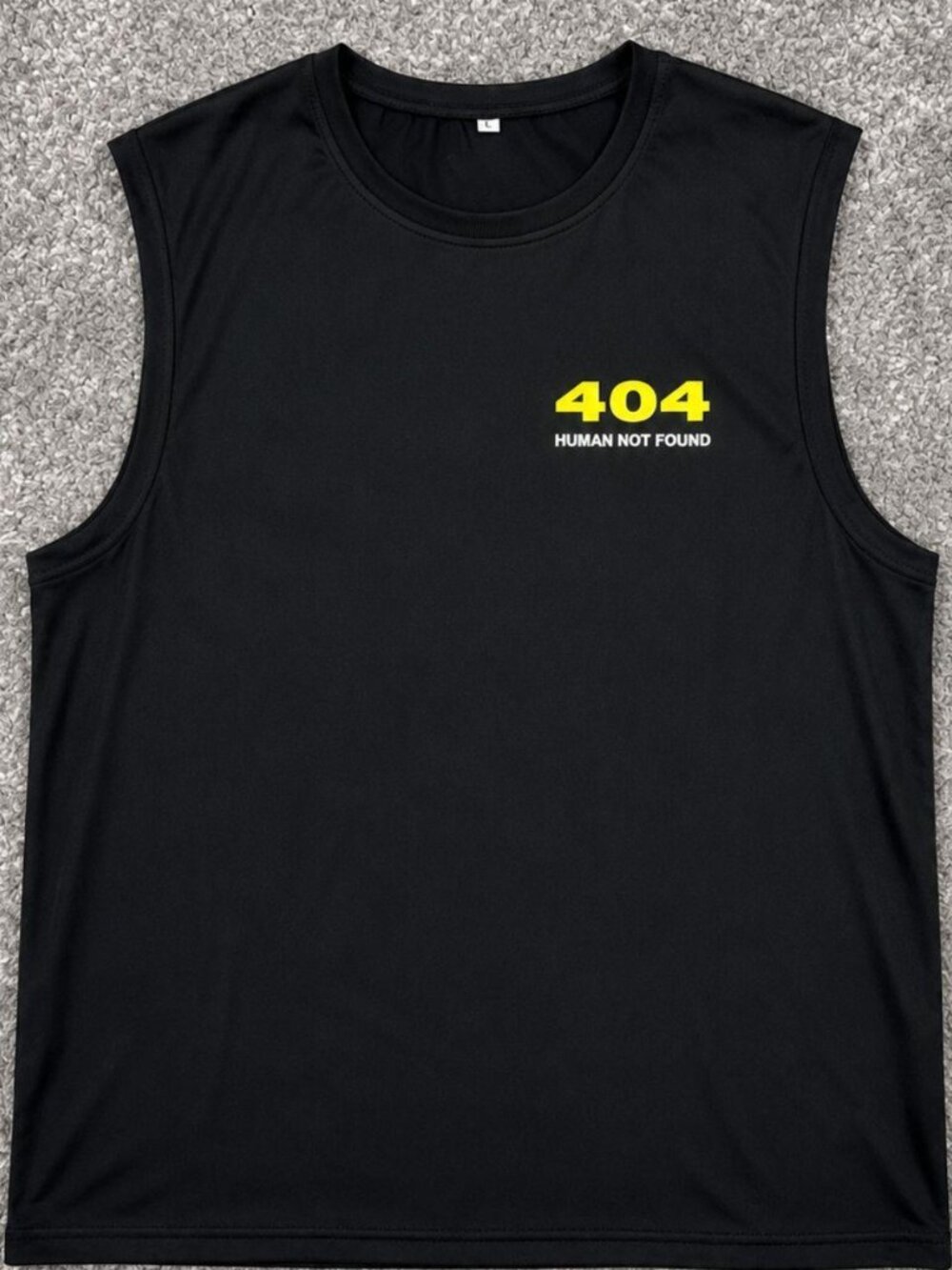 404 Human Not Found Black Sleeveless Graphic Tank Top